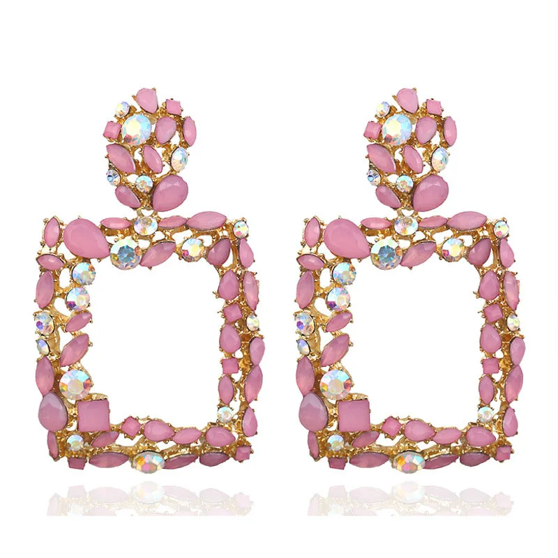Style 05 Pink Модная большая красочная квадратная Подвеска из кристалла серьги большие геометрические массивные богемные серьги в виде капель женские свадебные ювелирные изделия в стиле панк - Окраска металла: Style 05 Pink