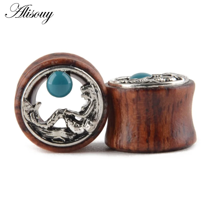 Mermaid Alisouy 1 шт. новые бамбуковые деревянные беруши Измерительные серьги для женщин и мужчин телесный туннельный расширитель пирсинг ювелирные изделия - Окраска металла: Mermaid