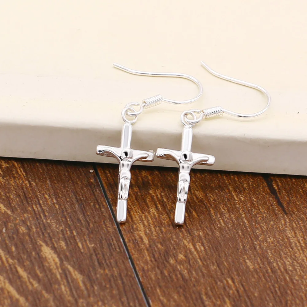 

Simple Fashion Women Costume Jewelry Drop Earrings Cross Shape Vintage Silver Color For Women Crosses Earring Gifts