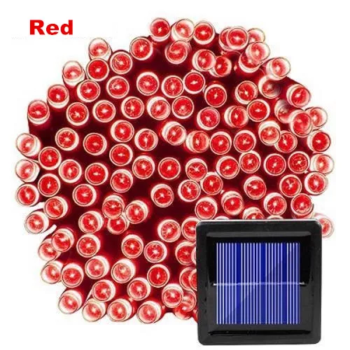 Red 50/100/200 Led Солнечная Фея светильник уличный Водонепроницаемый уличная гирлянда домики рождественские украшения для сада строка светильник полоса цепь - Испускаемый цвет: Red