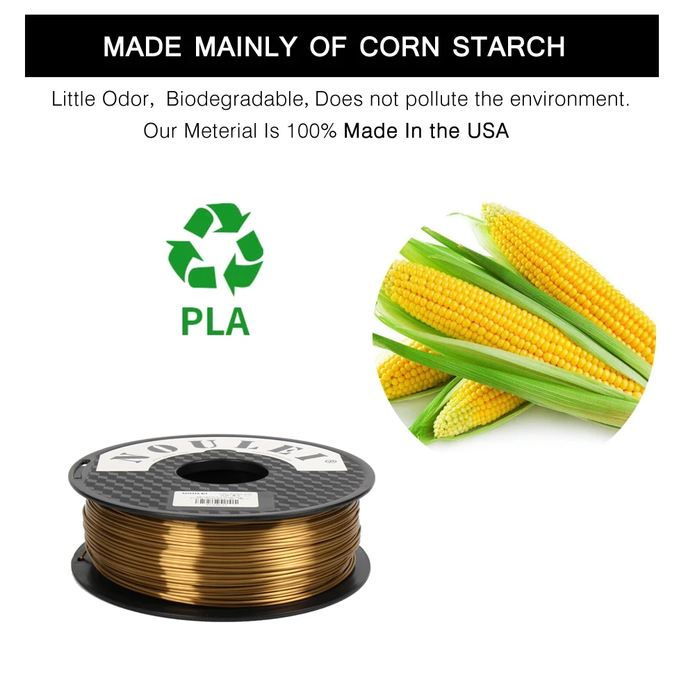 Noulei 3D Printer PLA Filament 1.75mm 1kg shiny Silky Rich Luster Champagne Gold 3D Printing Material