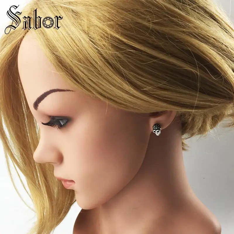 Skull Pave Stud Earrings 2020 New Cubic Zirconia Fashion Jewelry Black Punk silver color Gift For Women Men Lover thomas | Украшения и