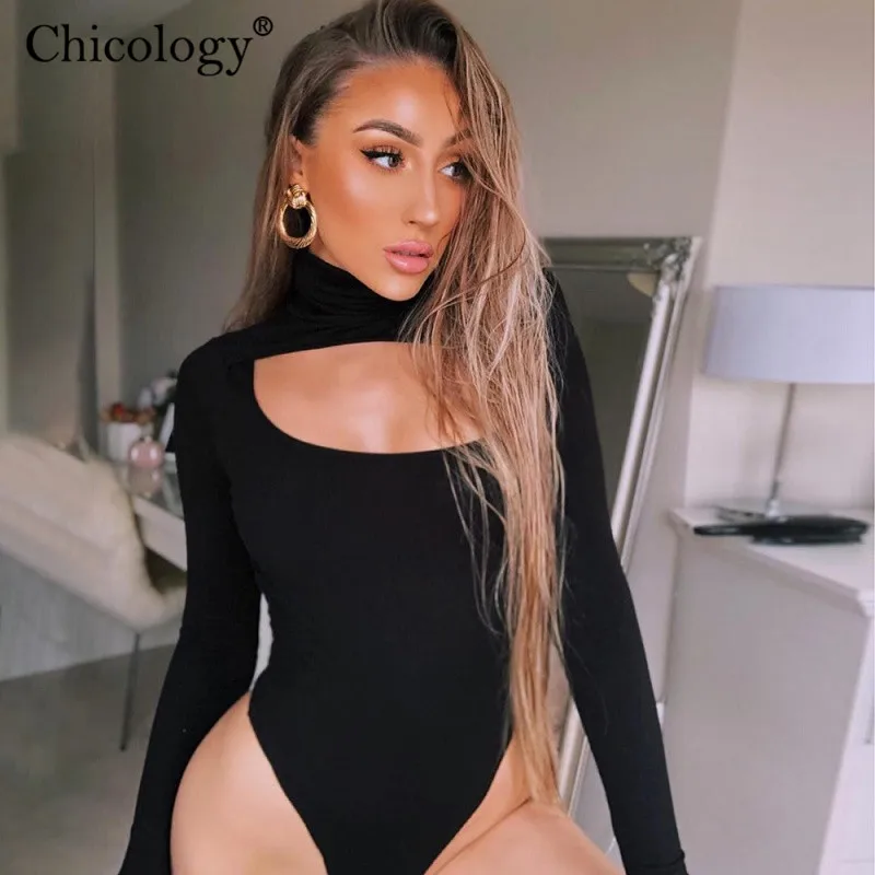 Chicology ребристый выдалбливают боди с длинным рукавом для женщин 2019 Лето