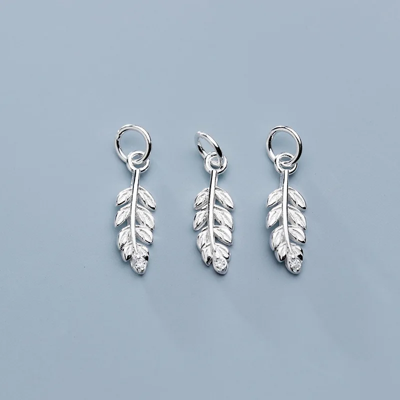 silver 1pcs 925 стерлингового серебра красивые дизайнерские украшения с перьями 15,5x5 мм женские браслеты ручной работы подвески ручная работа ювелирные изделия составляющие компоненты - Окраска металла: silver 1pcs