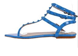 Genuine leather stud nude T-strap flats sandals 2015 summer shoe flip flops | Обувь