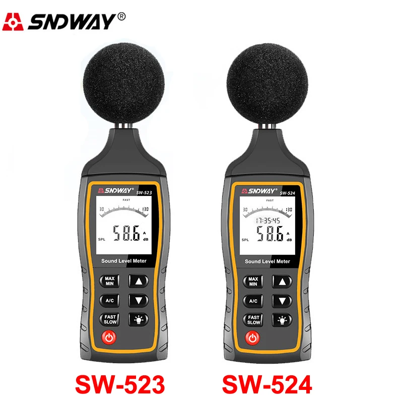 Цифровой измеритель уровня звука SW524 прибор для измерения шума и громкости с ЖК