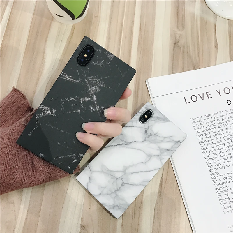 WULAWUKU Fashion Marble quadrangle Great touch Grind soft TPU Case for Apple iphone 6s 7 Plus X Funny Cover |