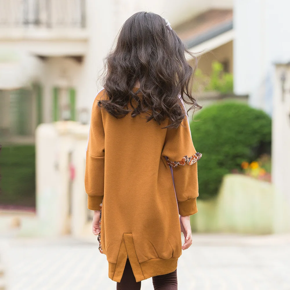 Детские платья для девочек с длинными рукавами Толстовка подростков платье