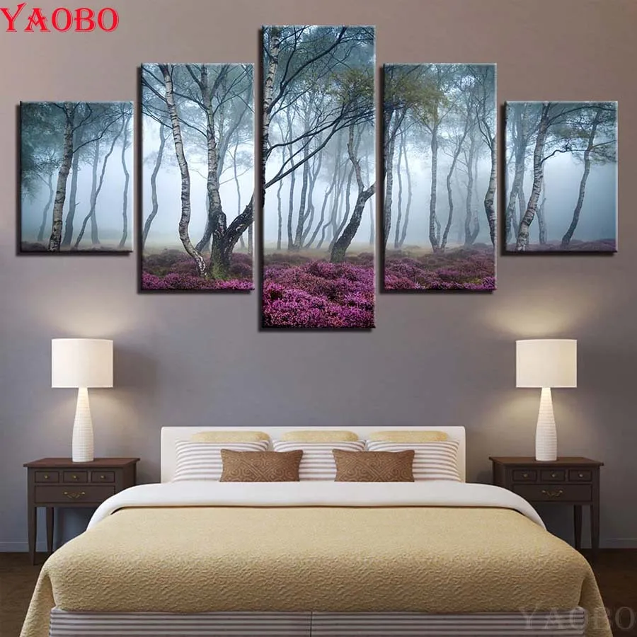 

5d diy diamond painting 5 Pieces Forest Landscape full square round drill mosaic rhinestones embroidery beads cross stitch kit