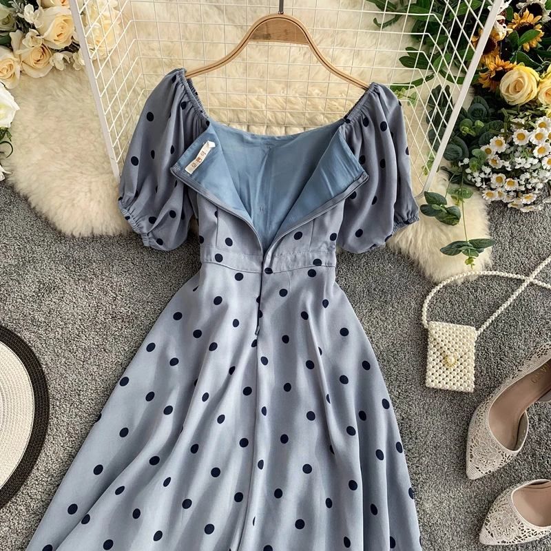 Женское винтажное платье в горошек повседневное ТРАПЕЦИЕВИДНОЕ ПЛАТЬЕ с высокой