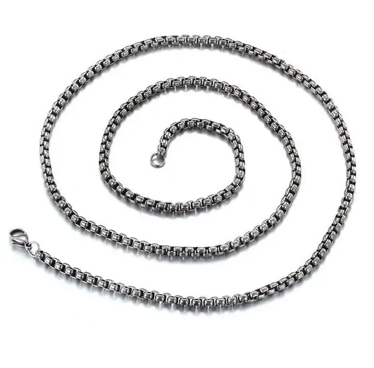 4/5mm Wide 60-76cm long Round Box Silver Color Pearl Chain Stainless Steel Necklace Mens Boys Jewelry For Pendant Sweater | Украшения и
