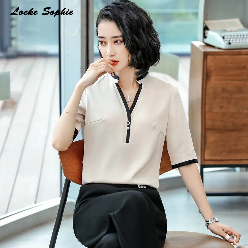 1pcs Ladies Plus size Slim fit blouses tops 2019 Summer Fashion cotton blend Splicing V-neck Primer shirts women's Skinny |