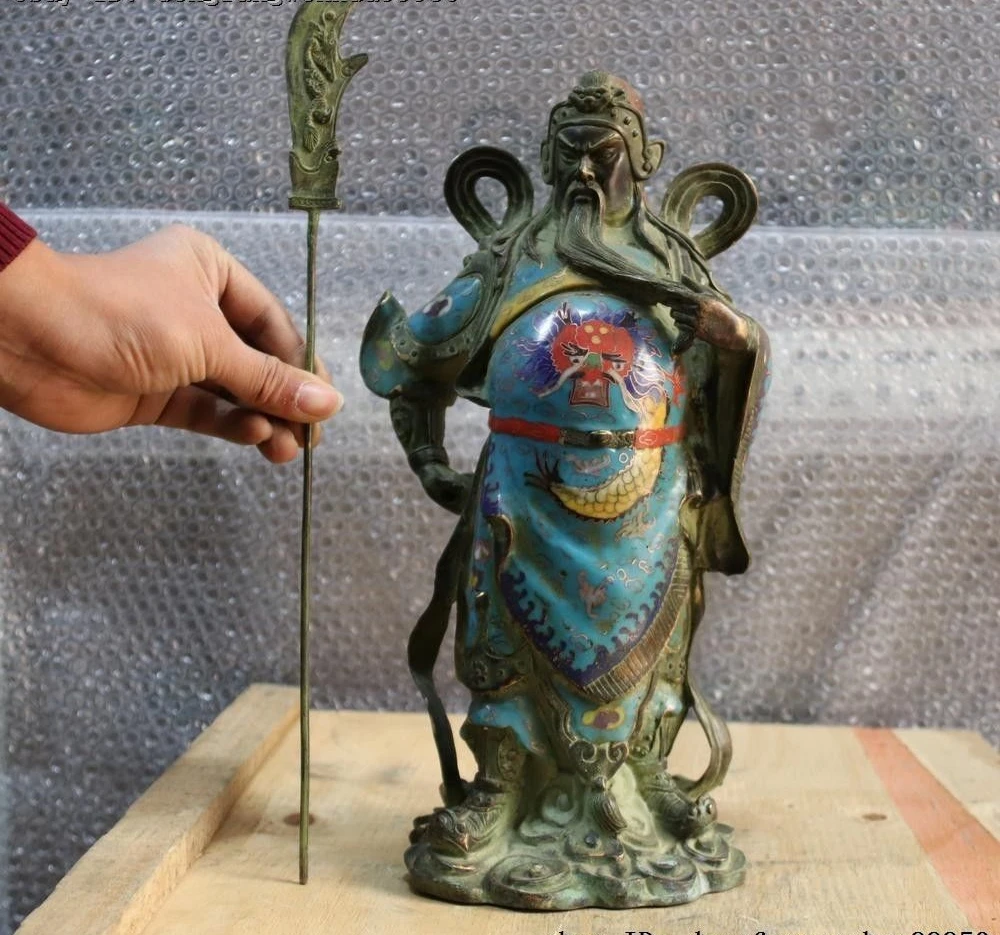 Народная старая перегородчатая эмалированная медная бронзовая Guangong Guan Gong Yu Warrior
