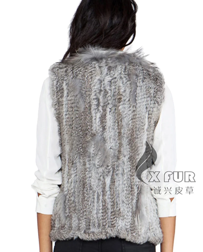 Женский трикотажный жилет из кроличьего меха с отделкой енота ~ Прямая поставка |