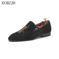 rhinestone shoes men italian luxury dress red bottom shoes genuine leather wedding loafers designer high quality man shoes