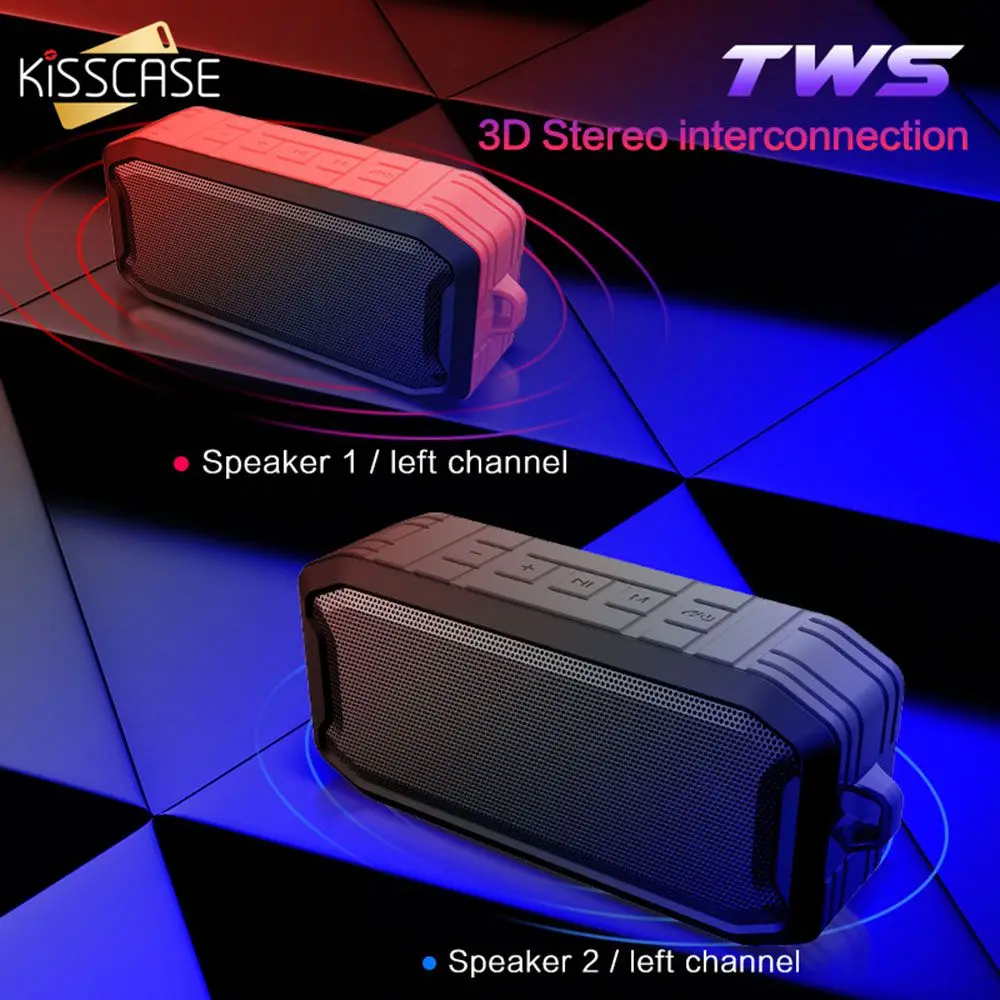 KISSCASE IPX7 waterproof bluetooth speaker outdoor Bluetooth 5.0 Wireless Speaker Column Subwoofer Music Sound Box LED | Электроника