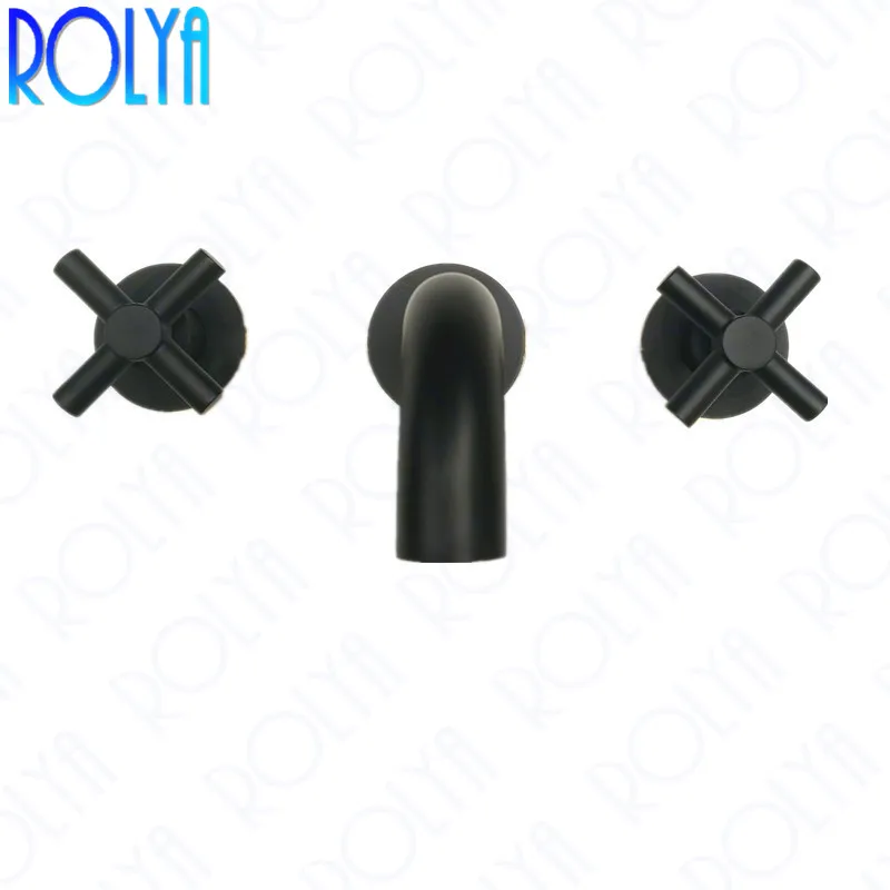 ROLYA Cross двойные ручки настенный кран для раковины матовый черный твердая латунь