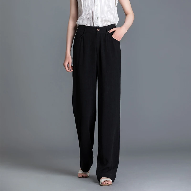 Летние льняные брюки для женщин удобные дышащие тонкие прямые черные серые