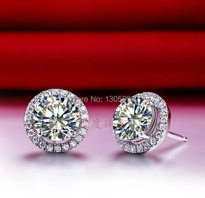 2CT/шт, Золотые серьги, блестящие, LC, углеродные, алмазные, серьги-гвоздики для женщин, Стерлинговое Серебро, ювелирное изделие, 18 K, покрытое белым золотом