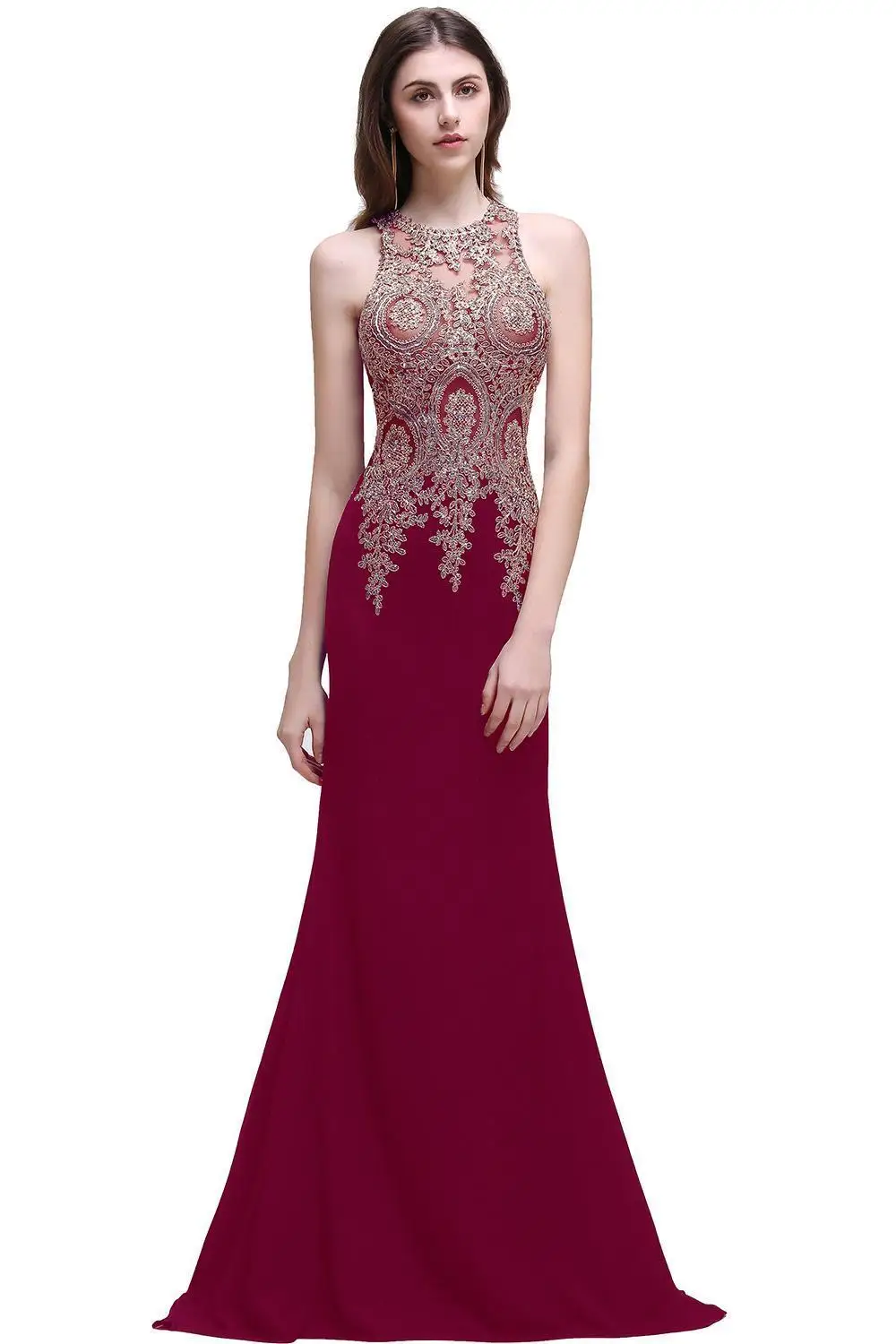 2017 New Arrival Cheap O-neck Mermaid Embroidery Evening Gowns Backless Sheer Long Prom Robe de Soiree Longue | Свадьбы и торжества