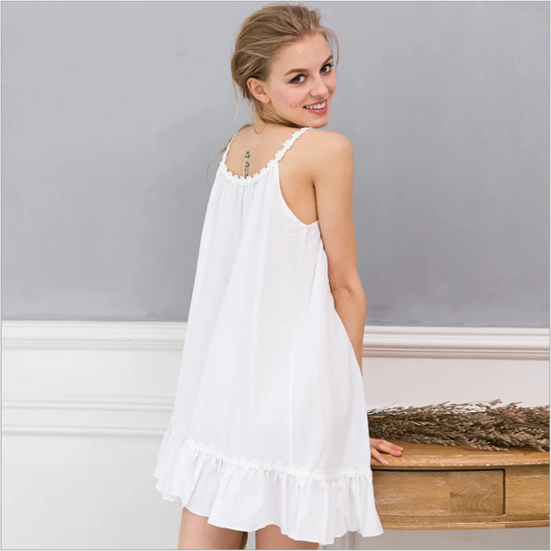 Женская кружевная ночная рубашка на бретельках хлопковая Ночная лето 2019|Ночные