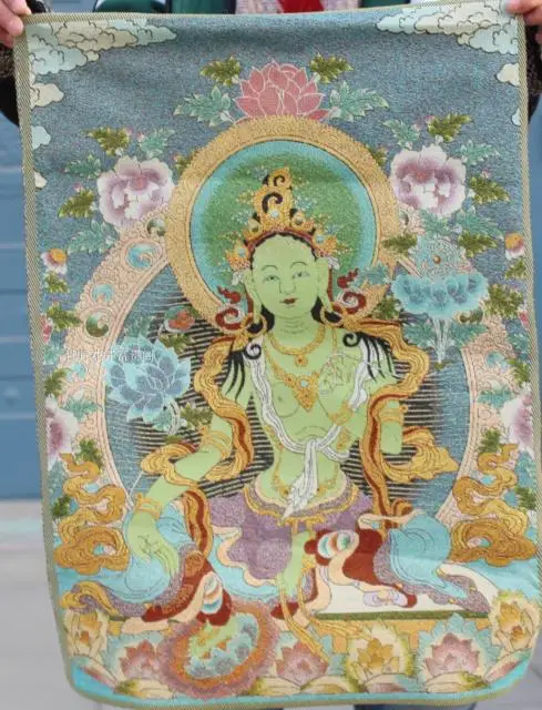 

Chinese Antique collection the Thangka embroidery Green Tara diagram 60x90cm