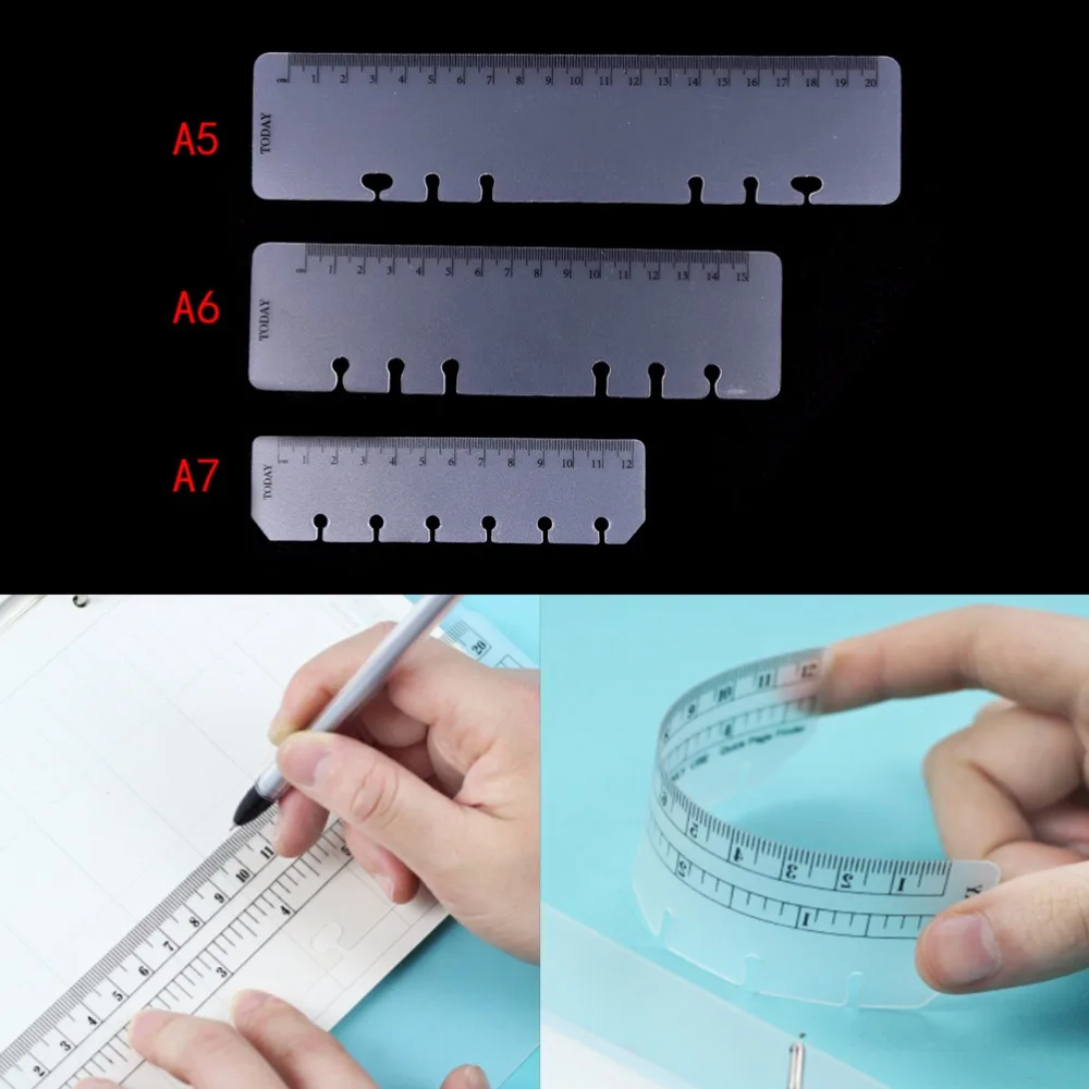 

Practical loose leaf bookmark Ruler A5 A6 A7 PVC Planner Agenda for 6 Holes Loose Leaf Spiral Notebook Ruler