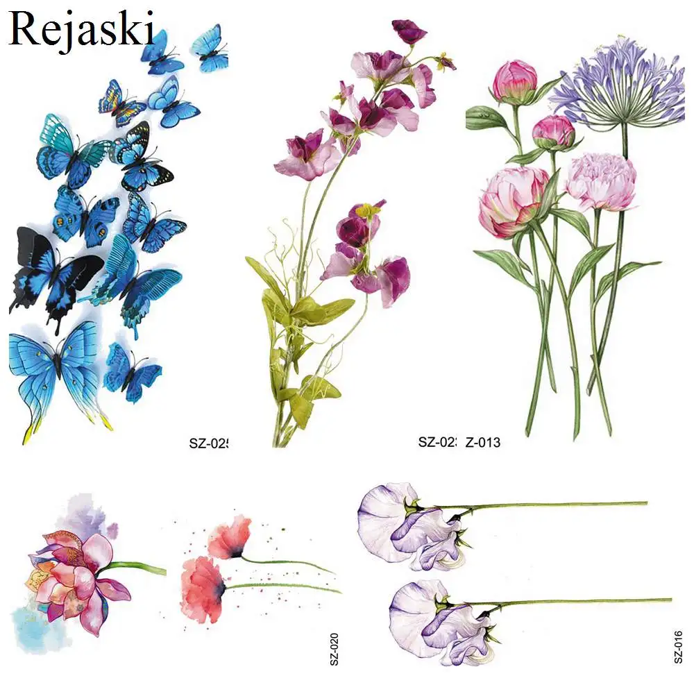 Временная татуировка Rejaski с блестками и цветами женские наклейки на руку боди-арт