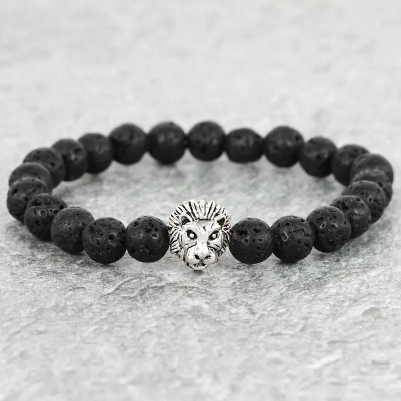 Новое поступление цветная золотая голова льва из серебра 8 мм матовые браслеты