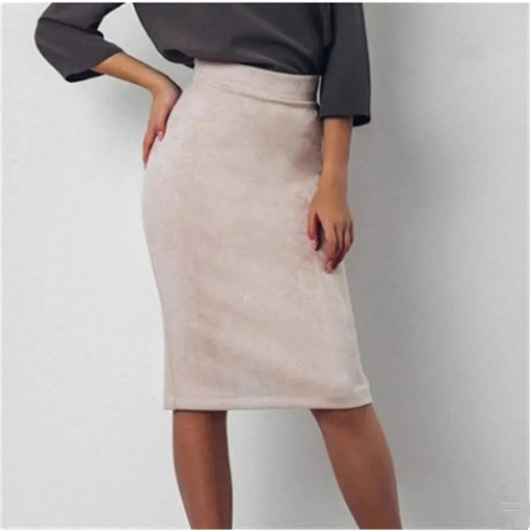 Multi colors Women Skirt Autumn Winter Solid Suede Work Wear Package Hip Pencil Midi Back Split Bodycon B95591 | Женская одежда