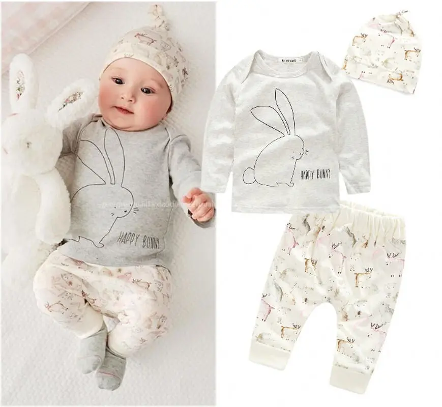 3 шт./комплект футболка с принтом кролика оленя штаны и шапка|baby girls clothing|cute baby girl