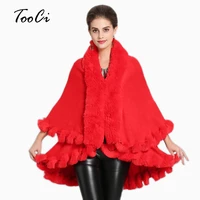 new spring elegant fake fox fur coat women red warm soft jacket cardigan thick overcoat short outerwear poncho and capes