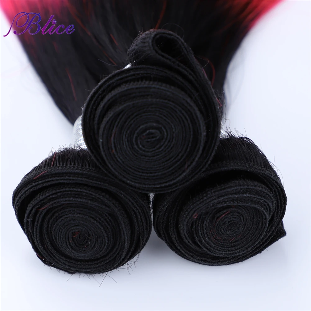 Blice Synthetic Omber Hair T1B/Red Long Straight Hair Weaving 3 Bundles Deal Hair Weft Colorful Hair Pieces For Girls