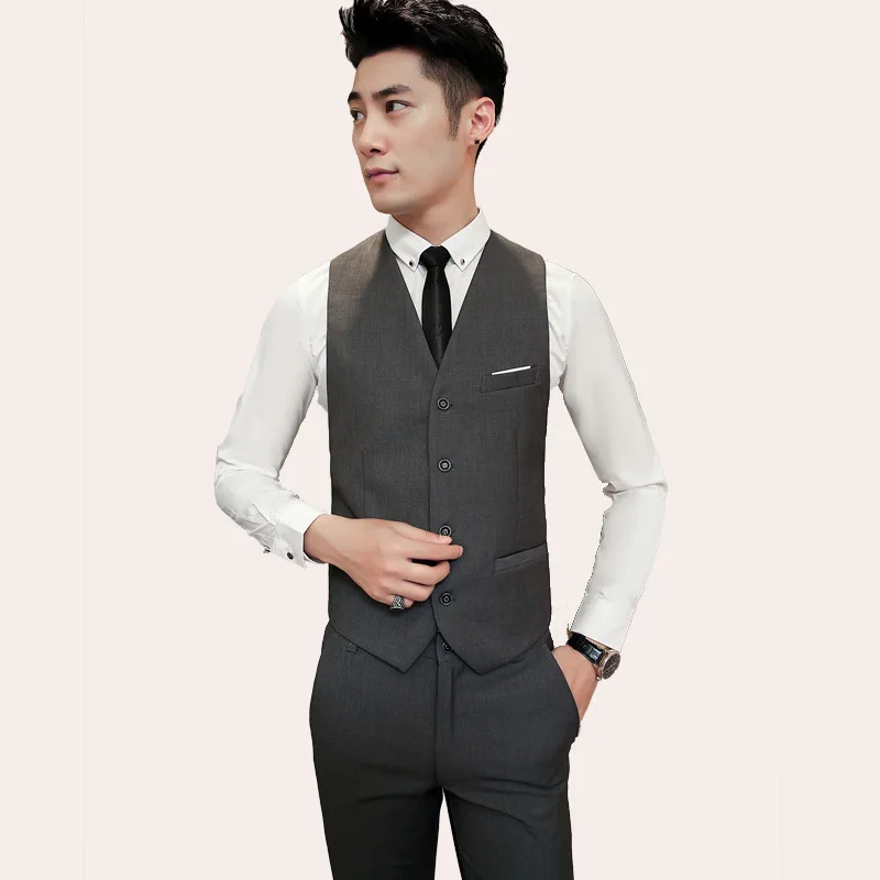 Сплошной цвет мужской Slim-Fit Жених Лучший человек свадебное платье корейский