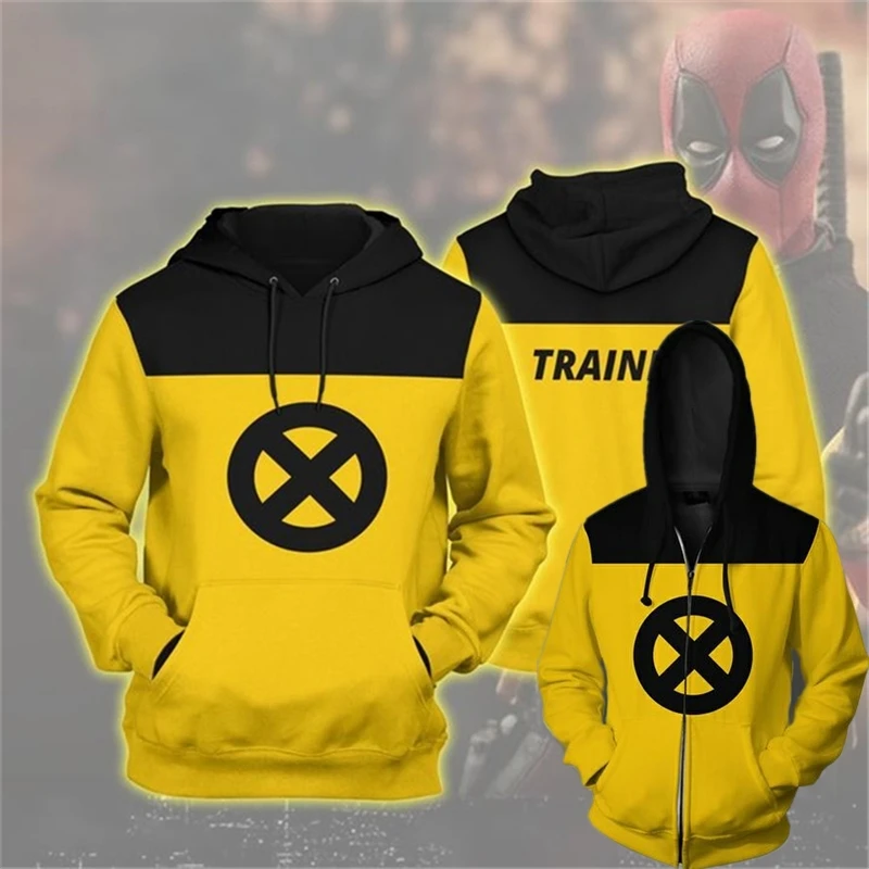 Толстовка с капюшоном Deadpool 2 желтый костюм косплей повседневные куртки на молнии