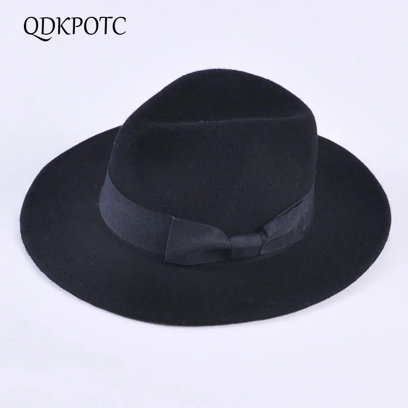 QDKPOTC осень и зима высокое качество для мужчин и женщин Fedoras шерсть солнцезащитная Кепка бабочка ковбой Англия джаз шляпа