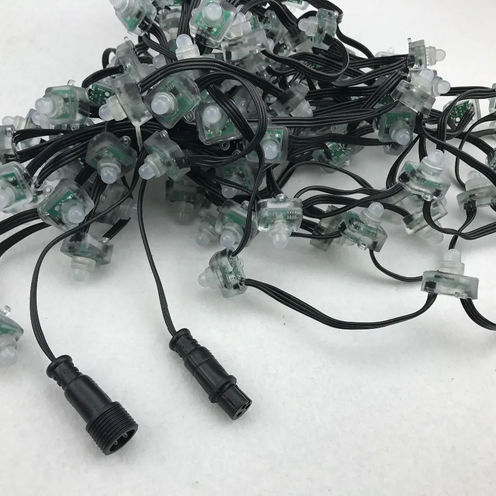 100 шт./компл. квадратный тип DC12V адресуемый 12 мм WS2811 RGB led Smart Pixel узел; все черные 18AWG) провод, IP68; с 2 м Xplug pigtail