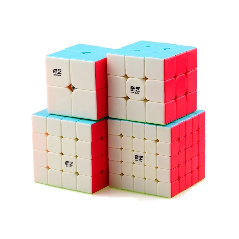 Магический куб MIPOZOR QIYI водонепроницаемый без наклеек 4 шт./УП. 2x2x2 3x3x3 4x4x4 5x5x5