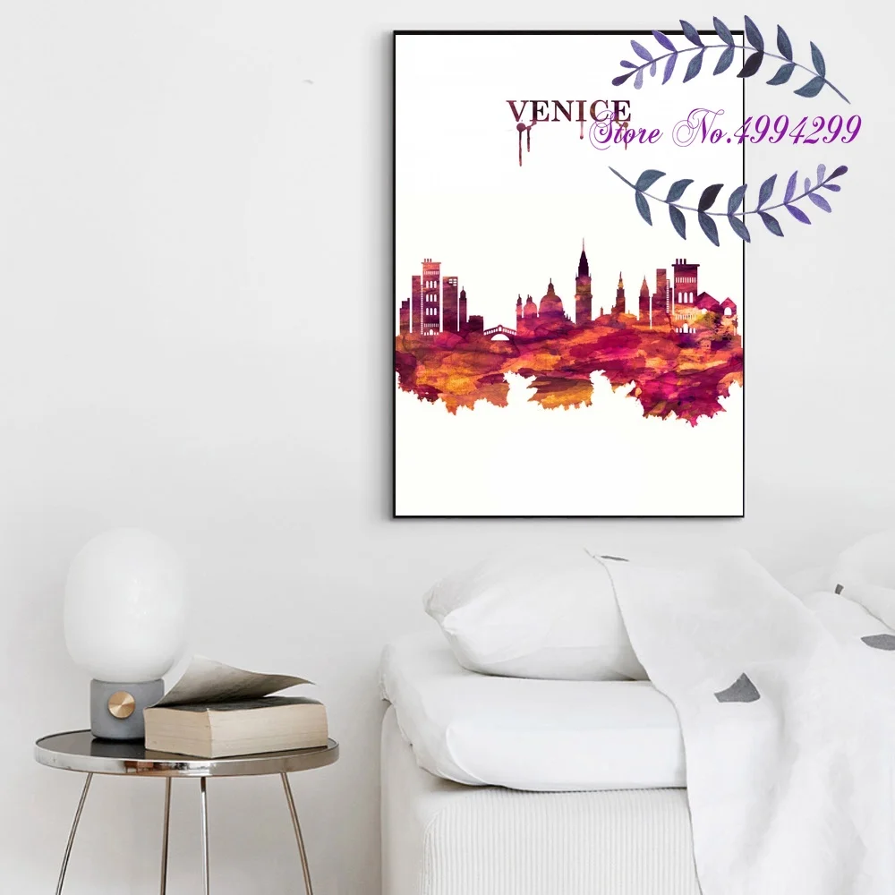 Milan Rome Venice Italy City Red Skyline Poster Canvas Art Print Home Decor | Дом и сад