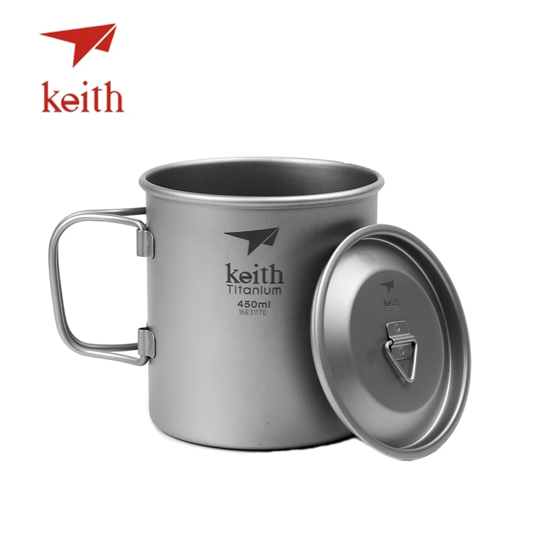 Титановые чашки для воды Keith кемпинга походов дорожная посуда складная ручка