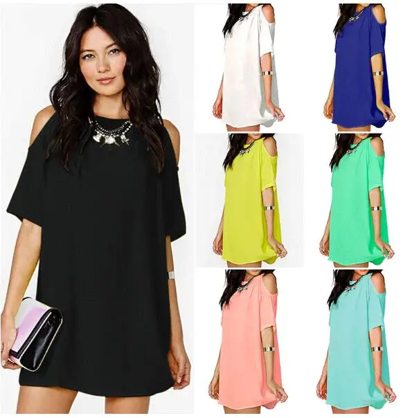 

Womens Sexy Criss Cross Cut Out Cold Shoulder T-Shirt summer Dress Casual Solid Color