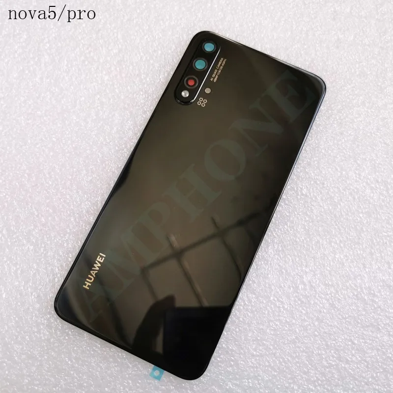 Новинка, 3D закаленное стекло, задняя крышка для huawei Nova 5/5 Pro, запасные части, задняя крышка батареи, корпус+ крышка вспышки+ объектив камеры