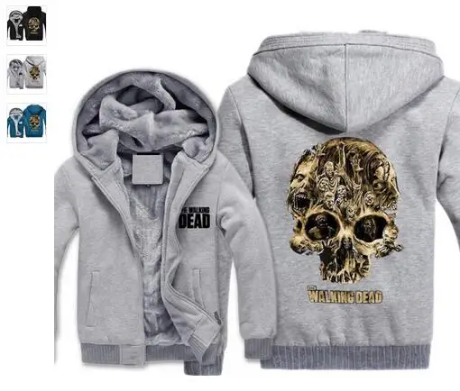 Оптовая продажа Ходячие мертвецы зомби череп печати Толстовки кофты зима флис