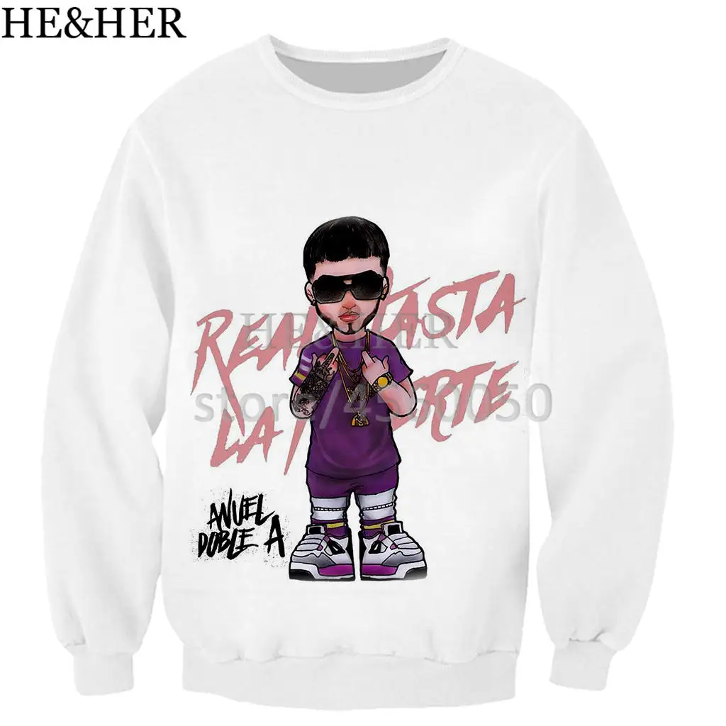 Модные мужские и женские свитшоты с 3D принтом Anuel Aa унисекс в стиле хип-хоп Уличная Повседневная Толстовка с капюшоном - Цвет: 04