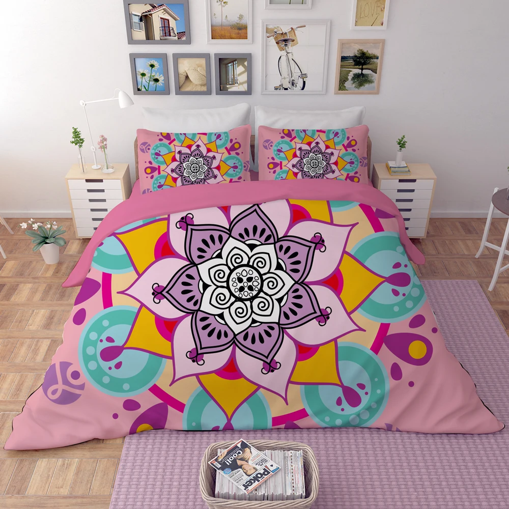 3D постельное белье в стиле Мандала Набор Розовый Синий пододеяльник с