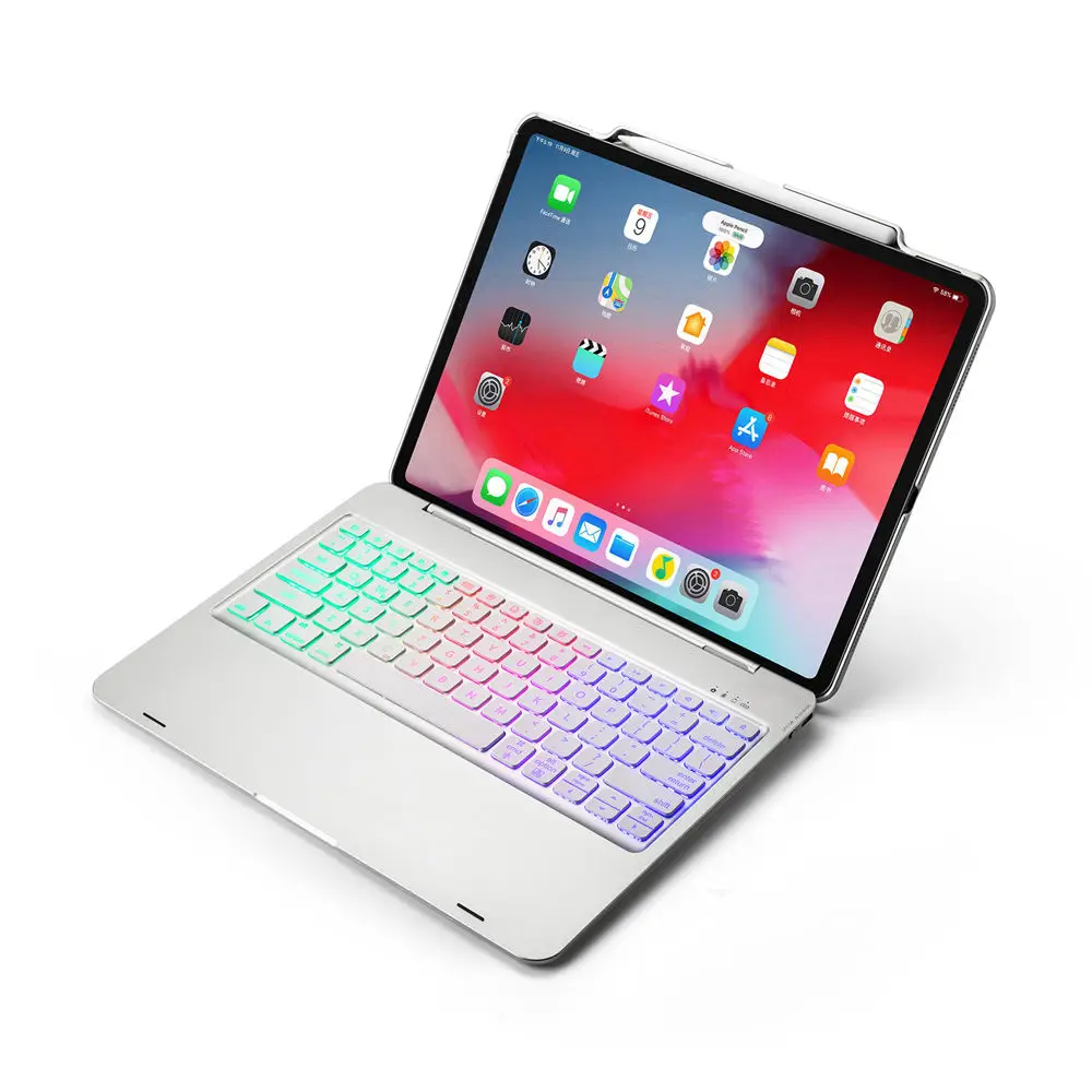 Silver Для iPad Pro 11 светодиодный беспроводной Bluetooth чехол-подставка для клавиатуры русский/испанский/иврит Встроенный держатель для карандашей - Color: Silver