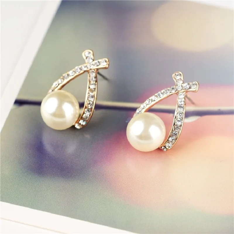 Хороший шопинг!! Модные золотые серьги с кристаллами Brincos Perle Pendientes Bou Pearl для женщины.