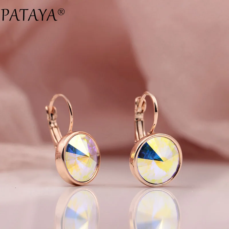 AB white PATAYA 328 юбилейные 585 розовое золото 8 цветов круглые висячие серьги с кристаллами женские роскошные ювелирные украшения для свадебной вечеринки аксессуары - Окраска металла: AB white