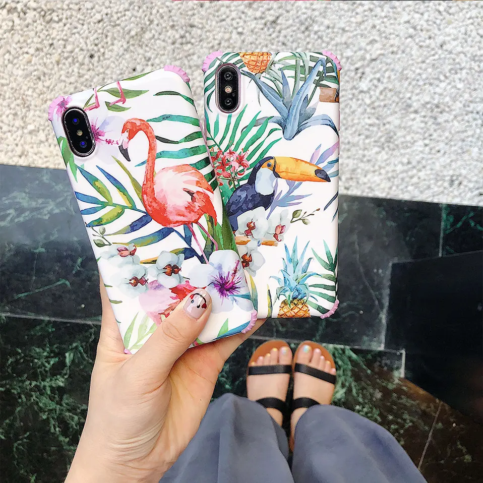 Soft shell чехол для iPhone X 7 8 6 розовый Фламинго назад футляры Plus охватывает