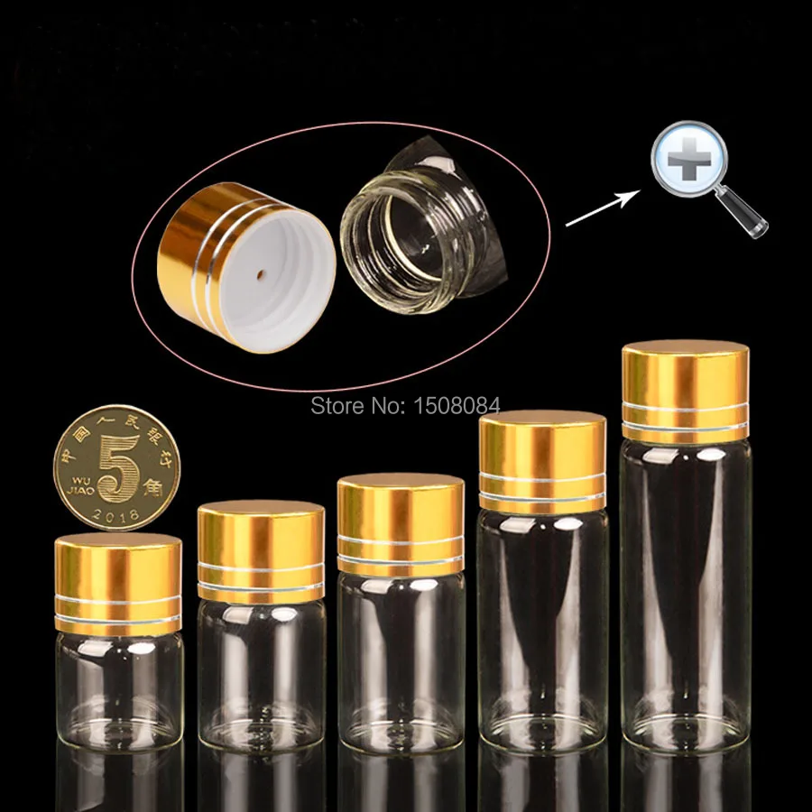 

Portable 10 Pcs Small Clear Empty Bottles Glass Vials With golden Screw Caps 22*35mm